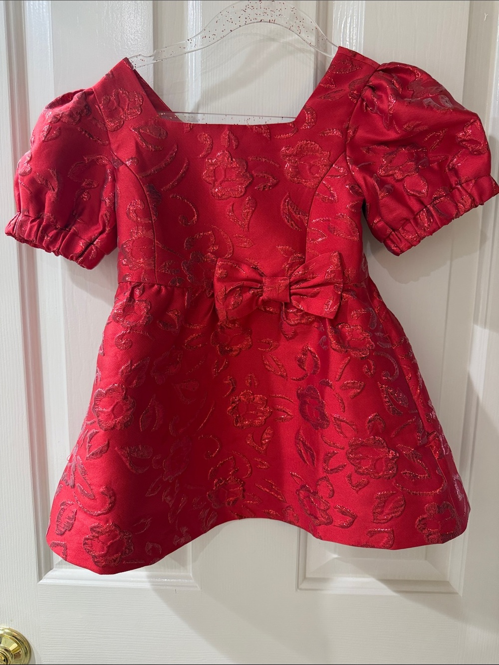 Like New 2T Lilly Pulitzer Red Jacquard Floral Puff-Sleeve Dress